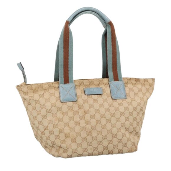 GUCCI GG Canvas Sherry Line Shoulder Bag Beige Blue Silver 131230 Auth 103323 - Picture 1 of 16